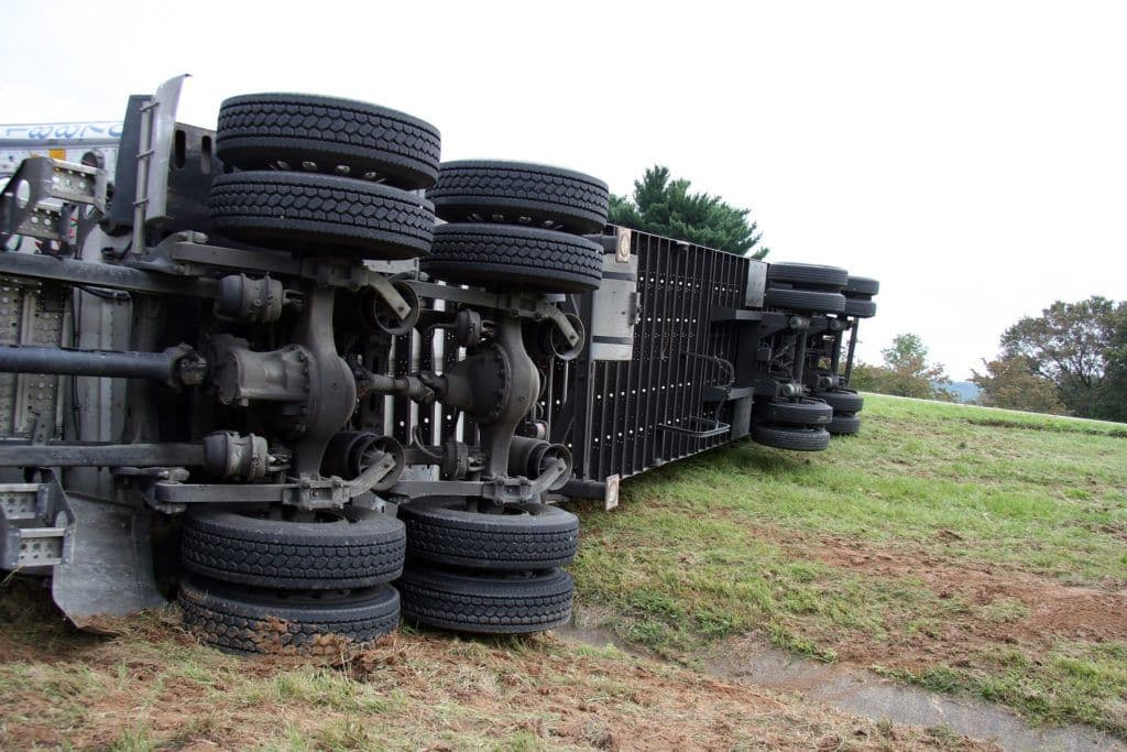 a truck turned over to its side