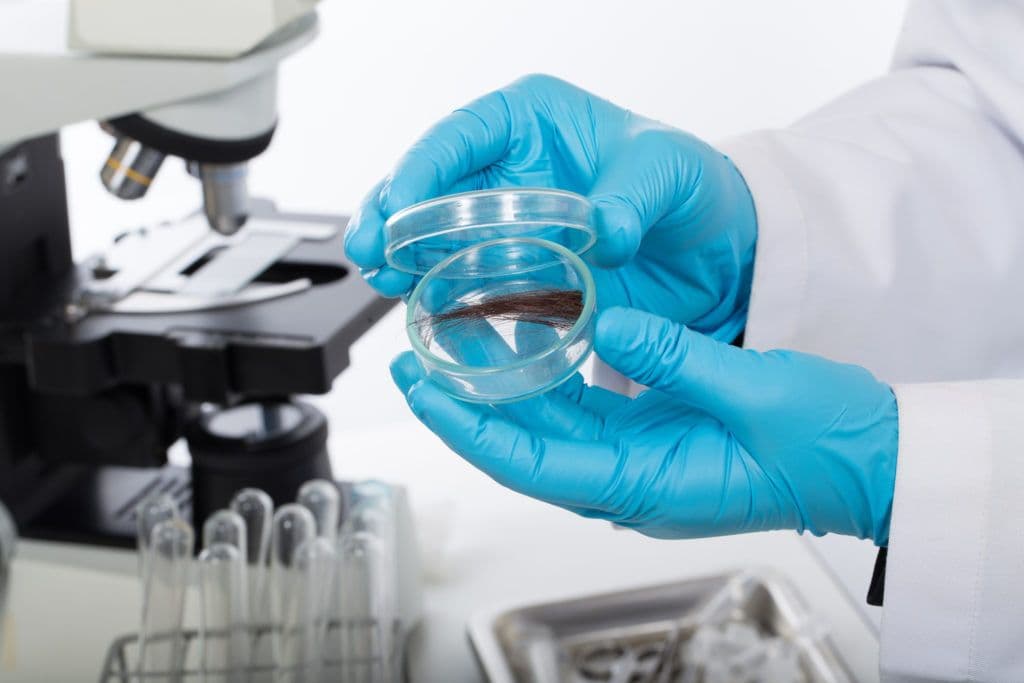 a person in blue gloves holding a glass