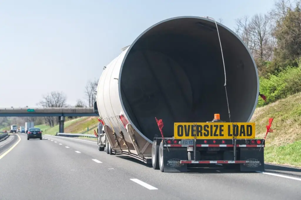 Oversize Load truck carrying a large tank on a highway